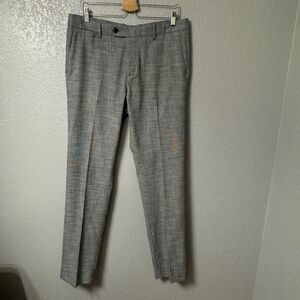 Fairlane Trouser Pants Mens 34x34 Slim Fit Gray Microplaid Polyester Viscose